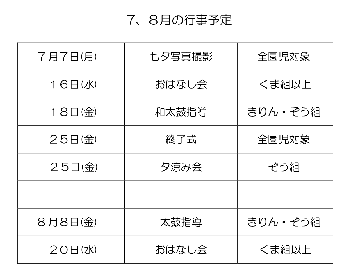今月の予定